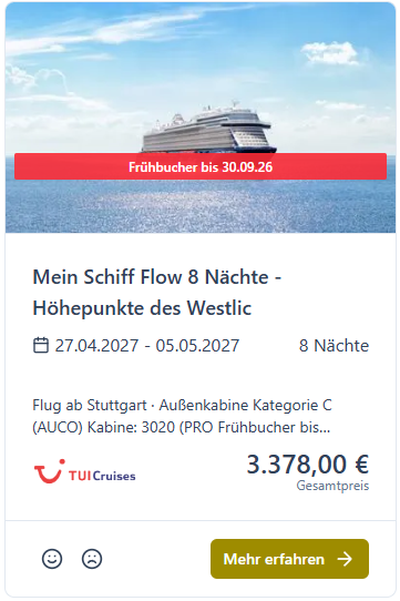 Mein Schiff Flow 8 Nächte Kreuzfahrtangebot
